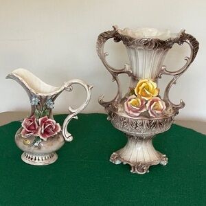 Elegant Floral Ceramic Vase and Pitcher Set